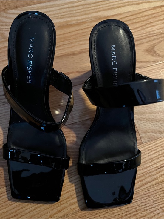 Marc Fisher Shoes - Marc Fisher Black Patent Double-Strap Square Toe Mules